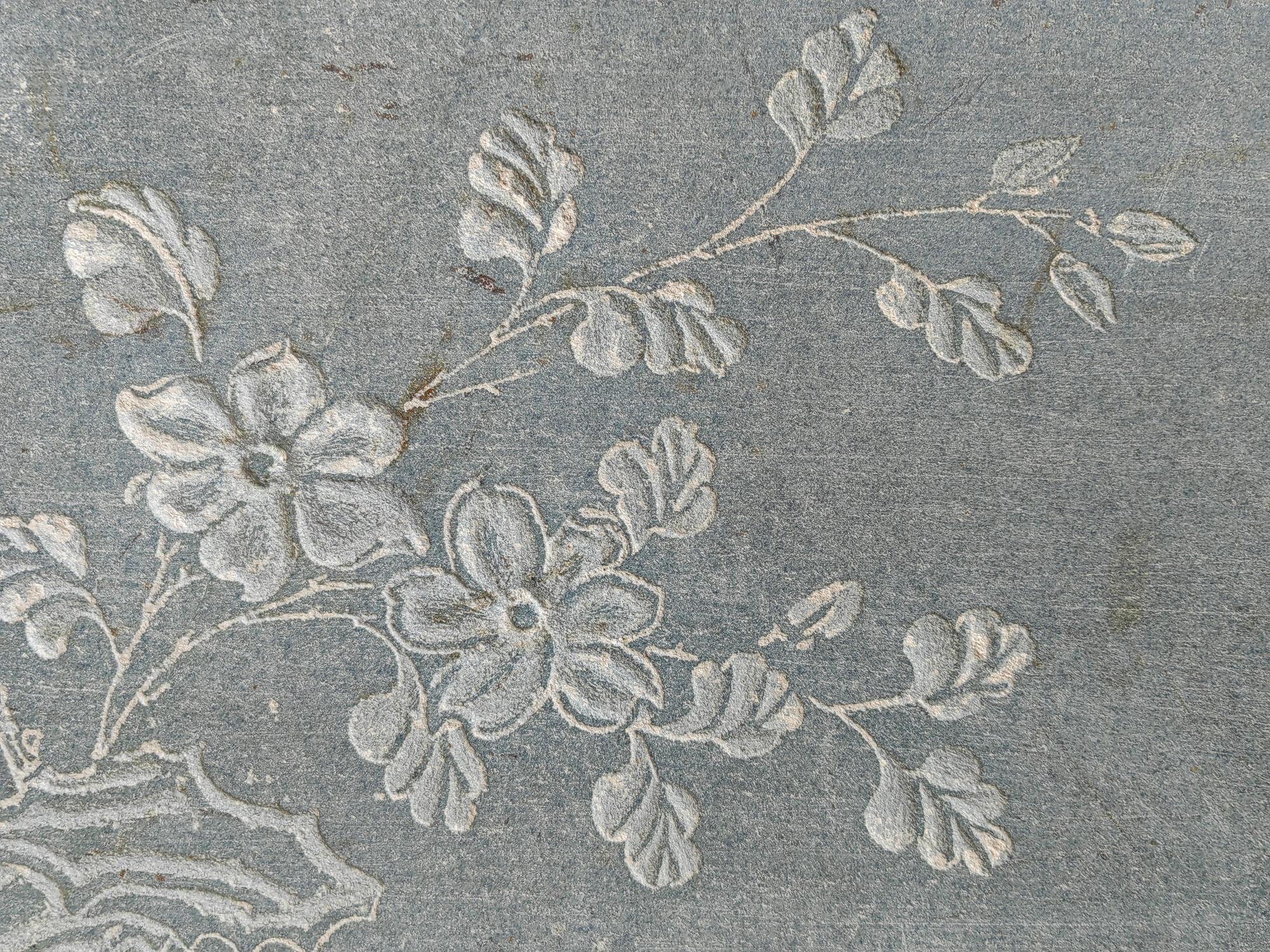 Large embroidered floral panel on ivory linen